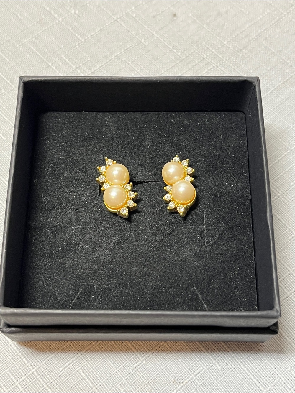 Vintage Gold-tone Faux Pearl and Crystal Cluster Earrings
Pierced
